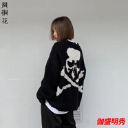 口旋復(fù)古小眾針織毛衣男士骷髏頭歐美高街破洞針織衫FOG休閑疊穿潮牌 骷髏黑色圓毛衣  M