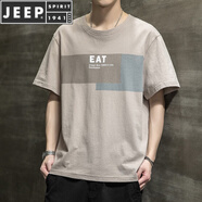 JEEP SPIRIT23夏新款夏季短袖純棉T恤男寬松衣服休閑潮流體恤痞帥男裝 T358淺咖 M