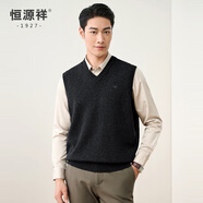 恒源祥純羊毛背心男秋冬套頭V領(lǐng)針織羊毛衫坎肩爸爸裝中老年毛衣馬甲男 黑色 L /175/92A