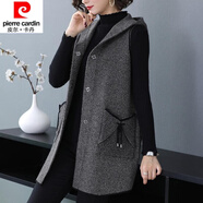 皮爾卡丹（pierre cardin）23年新款裝時(shí)尚無(wú)袖背心韓版中長(zhǎng)款中年女士外套春秋連帽針織馬甲 黑色 2XL 建議125-135斤