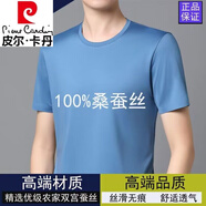 皮爾卡丹（pierre cardin）品牌高檔桑蠶絲t恤男士夏季薄款中年無痕抗皺短袖圓領(lǐng)透氣純上衣 藍色【絲滑透氣 舒適免燙】 4XL 190建議185-200斤