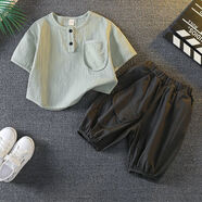 G·DUCK KIDS男童夏裝短袖套裝2025新款洋派寶寶棉麻衣服帥氣兒童夏季兩件套潮 綠色 【軟質(zhì)感麻棉套裝】 110