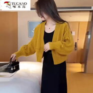 啄木鳥(niǎo)開(kāi)衫毛衣外套女秋冬時(shí)尚韓版短款蝴蝶結百搭時(shí)髦洋氣針織長(cháng)袖上衣 南瓜色款 均碼 80-140斤可穿