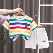兒童短袖套裝純棉寶寶T恤男童女童半袖短褲夏季嬰兒衣服夏裝0-5歲 刺繡龍?zhí)籽b 80