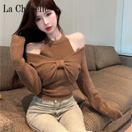 拉夏貝爾（La Chapelle）法式露肩蝴蝶結修身毛衣上衣長(cháng)袖針織衫設計紅色打底兩件套 純100自動(dòng)發(fā)熱咖色 純100自動(dòng)發(fā)熱XS 70斤-90斤以?xún)?
                                         title=