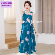 KAMUSEN夏裝洋氣棉綢連衣裙中年人造棉時(shí)尚外穿無(wú)袖背心綿綢長(cháng)裙 45號 5XL 【160-180斤】