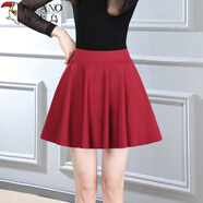 啄木鳥(niǎo)（TUCANO）半身裙女2026春季新款高腰蓬蓬裙a字百褶裙松緊腰黑色短裙大擺裙 無(wú)口袋酒紅色39厘米短裙 有安褲 L 建議98-118斤穿