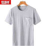 恒源祥（HYX）短袖t恤中老年男士棉質(zhì)夏裝寬松休閑中年男士夏季圓領(lǐng)帶口袋上衣 淺灰色 YP 666款 【純 棉真口袋 M 48-165-