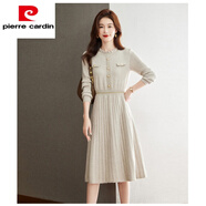 皮爾卡丹（pierre cardin）春秋新羊絨衫女針織連衣裙中長款打底毛衣高檔長袖大尺 淺杏 M