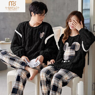 莫代爾法蘭絨情侶睡衣女秋季加厚加絨保暖珊瑚絨冬天大碼男士套裝家居服 SL9309男一SL9409女2 2XL 單女款【130-150斤】