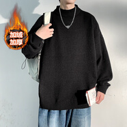 主野（ZHU YE）毛衣男半高領(lǐng)冬季寬松毛線(xiàn)衣純色青少年男士毛衫學(xué)生保暖針織衫潮 加絨 103黑色 2XL