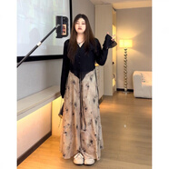 素優(yōu)米（SUYOUMI）大碼女裝胖mm2025新款感中式穿搭防嗮上衣+寬松顯瘦印花裙褲 開(kāi)衫+黃色印花裙褲 4XL 【建議165-185斤】