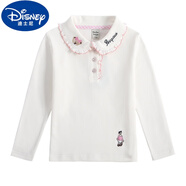 迪士尼（Disney）女童純棉長袖打底衫2024秋冬季中大童娃娃領上衣女孩洋氣加絨長袖 白色 2282春秋款 140碼 身高130碼建議6~7歲【120-