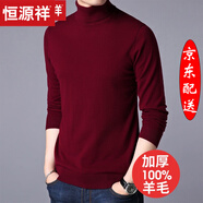恒源祥毛衣男高領(lǐng)冬天長(zhǎng)袖100%純羊毛衫針織衫冬季厚款保暖中年男士打底 BB1818深紅（加厚）南方過冬推薦 L (175) （適合130-145斤）