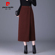 皮爾卡丹（pierre cardin）毛呢半身裙女秋冬新款氣質長裙一片式別致獨特裙子直筒開叉包臀裙 安哥拉紅 M 96-105斤