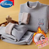 迪士尼加絨加厚兒童中高領(lǐng)保暖內衣套裝秋冬款男女童無(wú)痕加厚抗寒棉毛衫 灰色(加絨加厚款) 160碼建議身高145-155cm