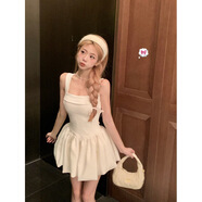 素織錦白色連衣裙女辣妹純欲風(fēng)吊帶小白裙裙子春夏新款小個子公主蓬蓬裙 辣妹吊帶蓬蓬裙【S】
