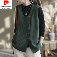 皮爾卡丹（pierre cardin）23年新款復(fù)古圓領(lǐng)馬甲針織背心女年春季新款純色開(kāi)衫寬松無(wú)袖馬夾 綠色 斜扣馬甲 3XL 建議135-150斤左右穿