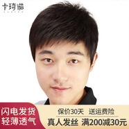 卡琦諾假發(fā)男短發(fā)真發(fā)中老年男士發(fā)套直發(fā)全真人發(fā)絲寸發(fā)生物頭皮補發(fā)片 2黑色 【手織頂心】 短發(fā) 小碼