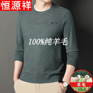 恒源祥純羊毛絨衫秋冬季圓 領(lǐng)男士針織長(zhǎng)袖t 恤薄 款打底衫保暖毛衣男 2117綠色 XL (175)