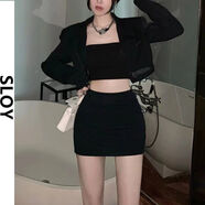 2025新款韓版短裙女辣妹修身彈力性感一步裙半身裙夏季 黑色 均碼