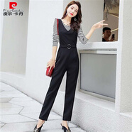 皮爾卡丹（pierre cardin）時尚連體褲小腳褲長褲韓版高腰寬松顯瘦氣質(zhì)背帶褲2025春秋新款 黑色(單褲子) S (100斤內(nèi))