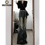 沐依琳牛仔褲女秋季新款美式復古做舊微喇叭高腰修身彈力顯瘦長(cháng)褲子潮 復古色褲子【設計】 M