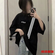美梵朗美式復(fù)古斜肩短袖t恤女夏季休閑寬松甜辣精神社會(huì)衣服女ins 黑色-女裝夏衣服 L 106-120斤-女裝夏衣服