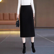 黛姿茹通勤毛呢半身裙女春季2025新款顯瘦包臀直筒裙純色春秋職業(yè)一步裙 黑色毛呢裙/長(zhǎng)72CM M (27)