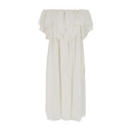 蔻依（Chloe）25新款女士連衣裙荷葉邊休閑女裙子苧麻面料清爽舒適時(shí)尚休閑 白色 均碼 |FR-38