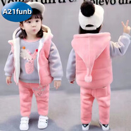 A 21 FUNB童裝女童套裝春秋2小女孩1-3歲三件套4冬裝女寶寶冬季兒童衣服女5 小鹿金絲絨三件套馬甲粉色 加厚 100 適合身高85-95cm 年齡2歲多