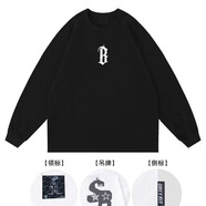 STA寬松T基礎B字logo印花長(cháng)袖美式高街潮牌sta寬松男女情侶上衣外穿 黑色 M