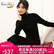鱷魚恤女士100%山羊絨長款兩翻高領(lǐng)針織連衣裙羊絨裙女 黑色 M 160/84A(95c)