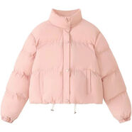 RWNNVI韓版灰色短款加厚小個(gè)子肯豆風(fēng)棉服面包服外套女冬季2024新款 蜜桃粉棉服 S 建議80-105斤