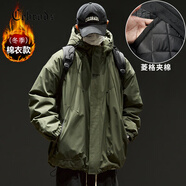 Cebrodz法國(guó)棉服男冬季美式連帽毛絨外套加厚羊羔絨棉衣冬裝棉襖 8745墨綠色-單面穿 XL 推薦145-165斤