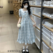 紫蒙連衣裙夏季2024新款法式長裙學生少女高中初中生女生衣服裙子夏天 時尚韓版藍色 均碼（可備注碼數(shù)）