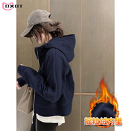 DXOT初早秋衛(wèi)衣薄外套女裝2025新款春秋冬短款上衣小個子修身開衫 藏青色【秋冬-加絨加厚款】 M