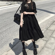 DOGHC12女大童連衣裙13初中學(xué)生16胖女孩學(xué)院風(fēng)日系方領(lǐng)夏季寬松18少女 黑色短袖+背帶連衣裙 -中長款過膝裙子 165 XL 【120-130斤 】