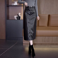 川蕓時(shí)尚新潮皮裙高腰氣質(zhì)半身裙包臀顯瘦通勤百搭皮裙2025秋季新款 黑色常規/送腰帶 S/26( 85-95斤)