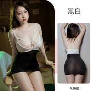 倫洛弗性感女士睡裙深V包臂微透睡裙 黑拼白 均碼