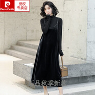 皮爾卡丹（pierre cardin）絲絨連衣裙春秋新款金絲絨打底裙寬松背心裙吊帶氣質(zhì)無袖A版長(zhǎng)裙 灰色(灰色吊帶裙+黑色長(zhǎng) 袖內(nèi)搭) 4XL 155-165斤