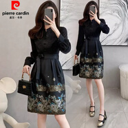 皮爾卡丹（pierre cardin）中國風(fēng)新中式連衣裙女2024新款復古長(cháng)袖襯衫搭配馬面裙子兩件套裝 黑色套裝 L