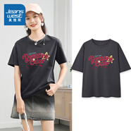 真維斯（Jeanswest）女生純棉短袖T恤新款夏季字母印花圓領(lǐng)套頭寬松體恤JR 深灰8040 165/88A/M