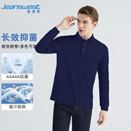 真維斯（JEANSWEST）POLO衫男2025秋季長(cháng)袖潮牌速干抗菌休閑翻領(lǐng)休閑上衣藏青色XL