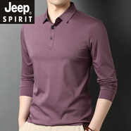 JEEP SPIRIT吉普春春秋季男士中年男裝長(zhǎng)袖t恤翻領(lǐng)雙絲光棉棉百搭體恤打底衫 紫紅 M 165