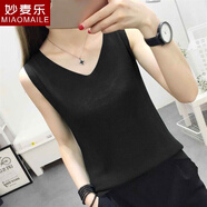 妙麥樂大碼吊帶背心女春夏季寬松V領無袖針織背心打底衫 黑色 3XL 建議140-160斤