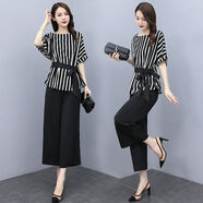 ECOZXM大碼女裝夏裝2024新款高端40歲左右雪紡套裝女夏季年氣質(zhì)顯瘦胖mm 黑色 M 建議100斤以下