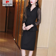 皮爾卡丹（pierre cardin）春夏連衣裙女2025新款包臀裙ol氣質(zhì)修身遮肚一步裙黑色顯瘦裙子女 黑色長袖 M 【建議105斤以下】