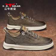 公牛世家【張若昀同款】男鞋板鞋秋冬季2025百搭低幫皮鞋子男士休閑鞋