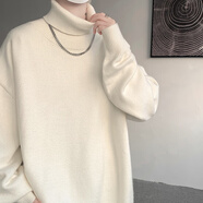 Shelley Jones 高領(lǐng)毛衣男士冬季新款美式復(fù)古上衣打底針織衫潮牌ins情侶裝線衣 MY1214 白色 XL [建議125-145斤]
